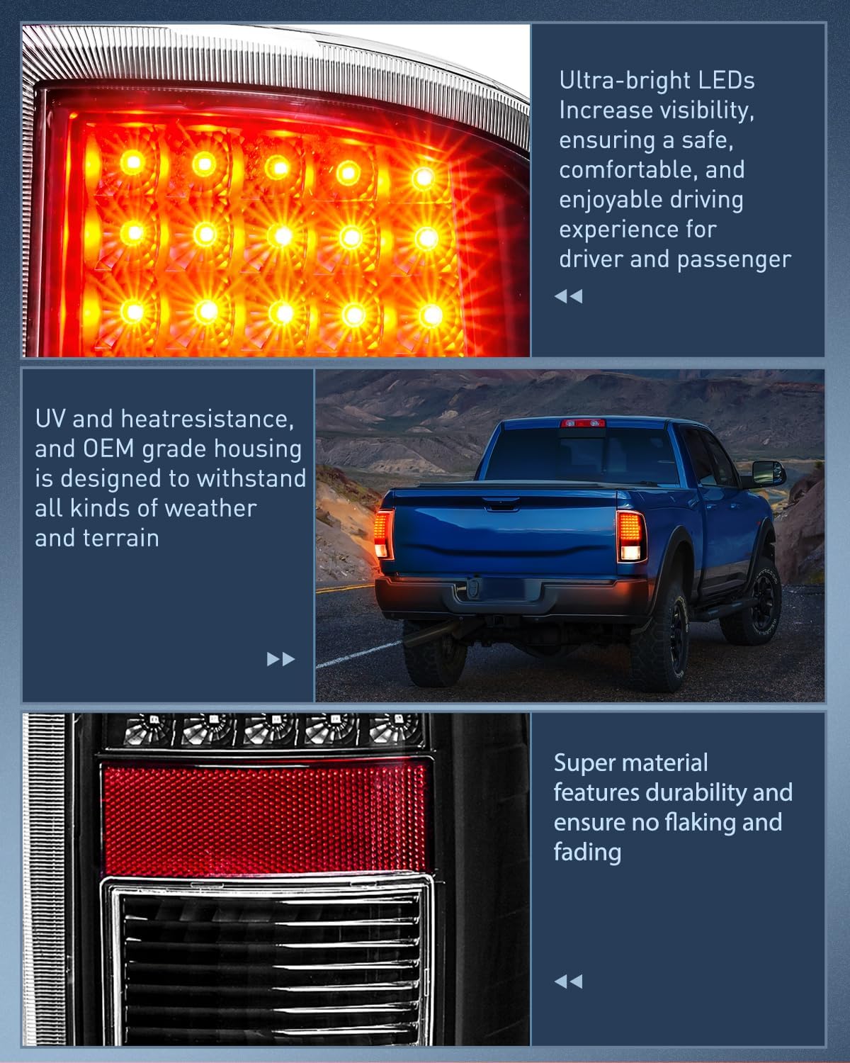 Taillight Assembly Compatible with 2009 2010 2011 2012 2013 2014 2015 2016 2017 2018 Dodge Ram 1500 2010-2018 Ram 2500 3500 Incandescent Type Upgrade LED Tail Lights Rear Brake Lamps