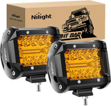 4 Inch Amber LED Light Pods 2PCS Triple Row 60W Flood Spot Combo Offroad Driving Fog Lighting for 12V 24V Pickup Truck ATV UTV SUV