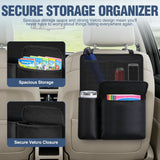 Car Seat Back Organizer 1PC Black PU Leather Universal | Multi Pockets Foldable Waterproof Scratch Resistant Hanging Storage Bag for Cars Vans SUVs MPVs Pickup Trucks