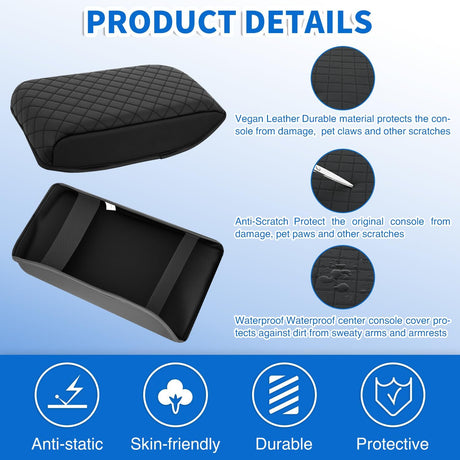 Center Console Cover Compatible with Toyota 4Runner 2010-2021 2022 2023 2024 PVC Leather Armrest Cover for Car Middle Console Cover Center Console Cushion Pad Car Armrest Box Cover,Black