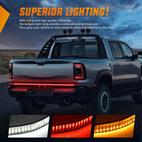 Truck Tailgate Light Strip 60 Inch Quad Row 648 LED Strip with Red Running Brake Lights White Reverse Lamp Amber Turn Signals