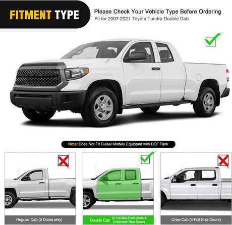 Running Boards for 2007-2021 Toyota Tundra Double Cab 2 Full-Size Door & 2 Half-Size Door 6 Inch Side Step Nerf Bars Stainless Steel Black