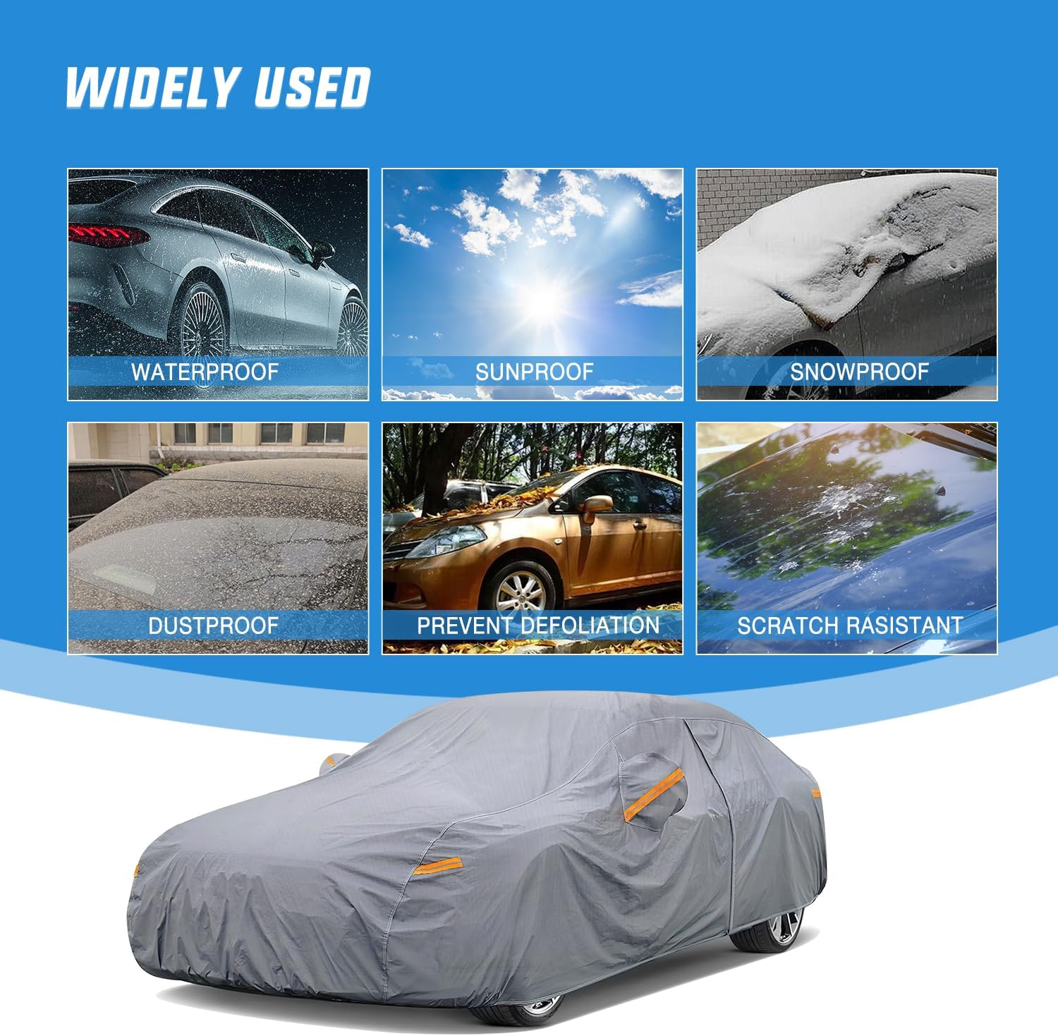 Universal Fit for Sedan-Length (186" to 193") Car Cover UV Protection Nilight
