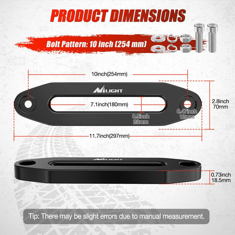 Winch Fairlead Aluminum Hawse Fairlead 10 Inch (254 mm) Hole Spacing with Mounting Hardware Winch Hawse Fairlead for Synthetic Rope 8000-15000 LBS Trailer Truck Winch Accessory Anodized Black