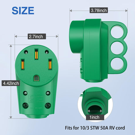 50 Amp RV Female Replacement Plug 125/250 Volt Heavy Duty Receptacle with Handle ETL Listed NEMA 14-50R for Camper Caravan Motorhome Van Trailer