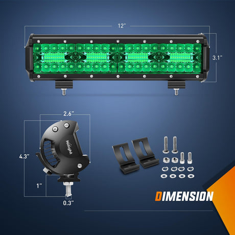 12 Inch LED Light Bar Green Triple Row 240W Spot Flood Combo Off Road Driving Fog Fishing Hunting Emergency Safety Lighting for UTV Pick-up Van Boat Tractor