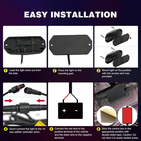 RGB Rock Lights RGB LED Rock Lights Kit 10 PCS 18LED Wide Angle Wheel Well Light with Remote & Bluetooth App Dual Control Multi Modes Underglow Multicolor Neon Pod for ATV UTV SUV Offroad Truck RZR Boat