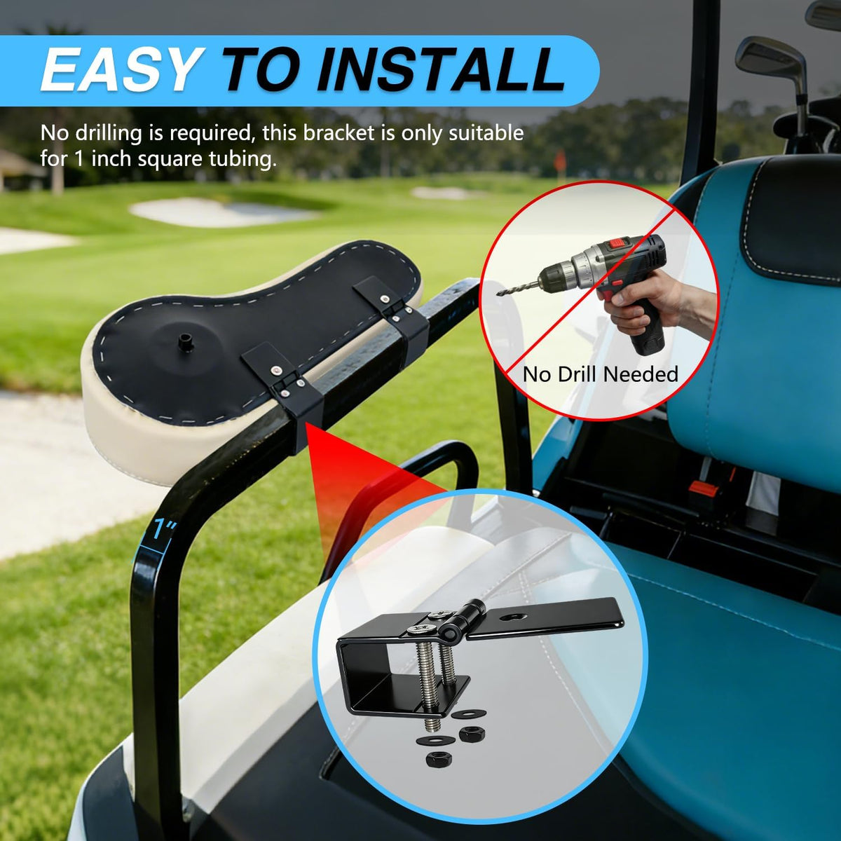 Golf Cart Armrests 2PCS Beige Flip Stand Cup Holder | No Drilling Detachable PU Leather Armrest with Iron Bracket Fits 1 Inch Square Tubes for EZGO Club Car Yamaha Rear Seat