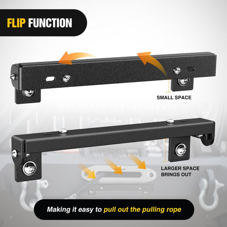 Universal Flip-Up Plate Frame for 10 Inch Hawse Fairlead Mount Front License Bracket Holder Relocation Bumper Winch Mount Roller Fit for Most Pickup Trucks Off-Road Cars SUVs