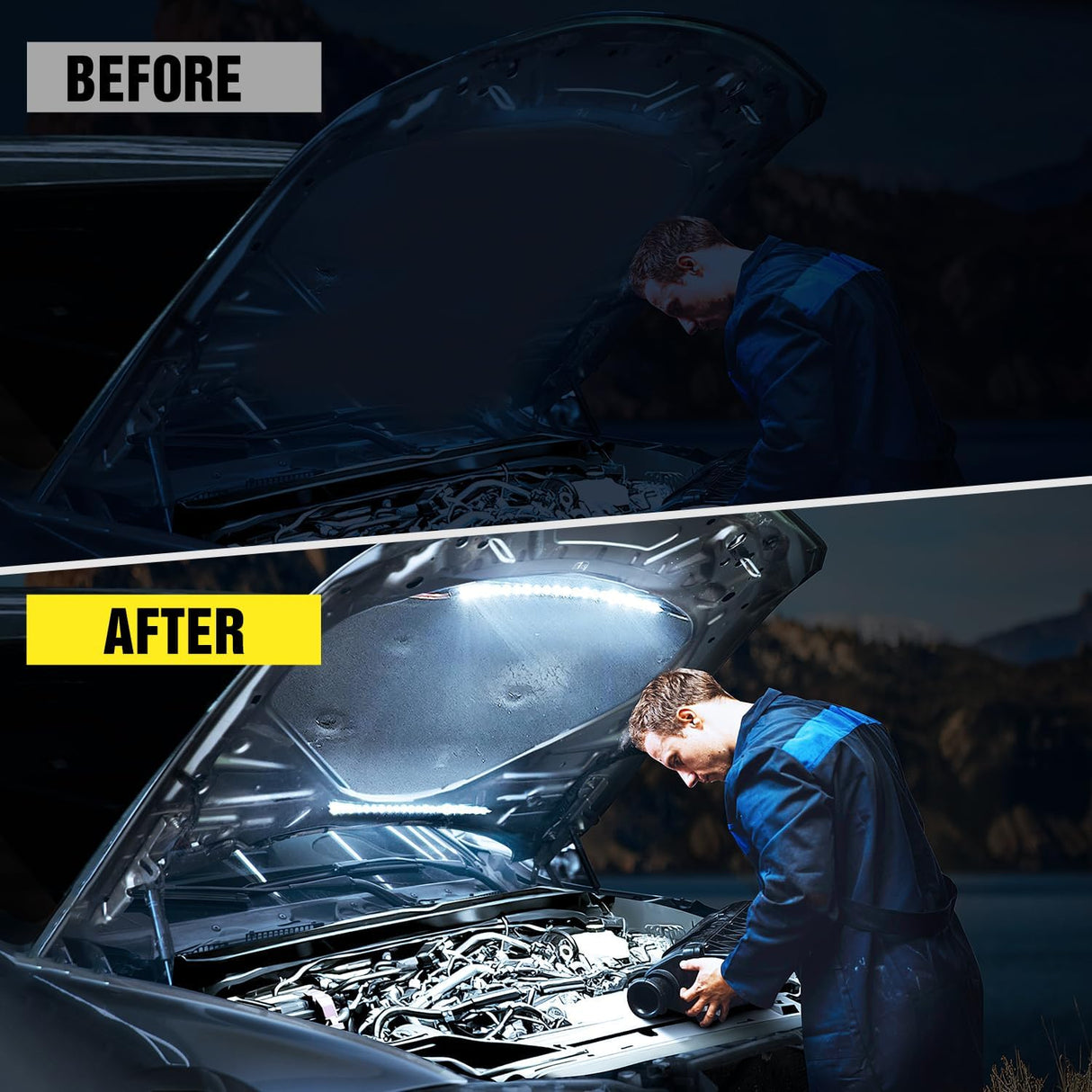 2pcs Under Hood Light Strip 42LED Waterproof Underhood Work Light with On/Off Switch Blade Fuse Engine Bay Repair Light White 12V for Car Truck SUV