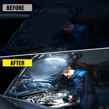 2pcs Under Hood Light Strip 42LED Waterproof Underhood Work Light with On/Off Switch Blade Fuse Engine Bay Repair Light White 12V for Car Truck SUV