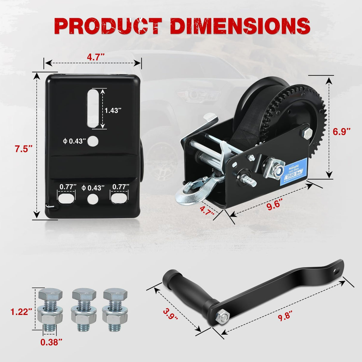 Boat Trailer Winch 3500 Lbs Hand Crank Winch Heavy Duty Boat Winches with 33Ft Strap Rope Hook Two Way Ratchet 4:1 8:1 Gear Portable Marine Manual Winch for Trailers Boat RV ATV Jet Ski Towing