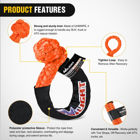2PCS Synthetic Soft Shackle 1/2 Inch x 24 Inch & Recovery Ring Kit - 56,000 LBS Shackle Breaking Strength with 46,000 LBS MBS Snatch Pulley for 4x4 Truck SUV ATV UTV Off-Road Vehicle Extraction