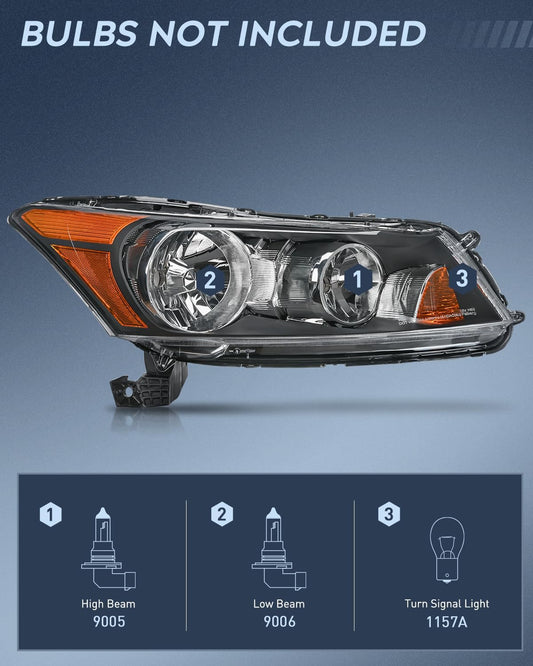 Headlight Assembly Headlights Assembly for Honda Accord sedan 2008 2009 2010 2011 2012 Headlamp Black Housing Amber Reflector