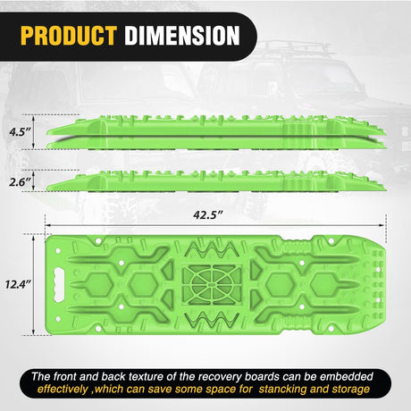Recovery Off-road Traction Boards with Jack Lift Base Emergency Tire Ladder Mats For 4WD 4X4 Mud Sand Snow with 2PCS Mounting kit Carry Bag 2 leashes (Green)