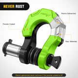 2 Pack 3/4 Inch D-Ring Separate Shackle 45,000 Lbs Break Strength | Includes 7/8 Inch Lock Pin, Isolators and Washers Off Road Recovery, for Tow Strap Winch Truck Vehicle Black&Green