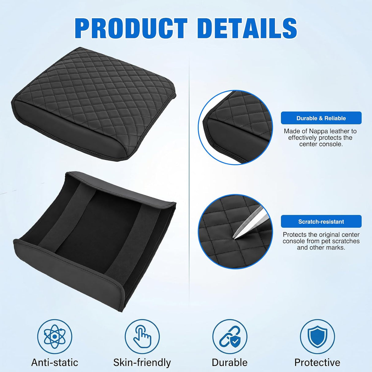 Center Console Cover for Ford F150 2021-2025 2026 Armrest Cushion | Nappa Leather Armrest Cover for Ford Car Accessories Waterproof Middle Console Cushion (Only fit for Work Surface Console)