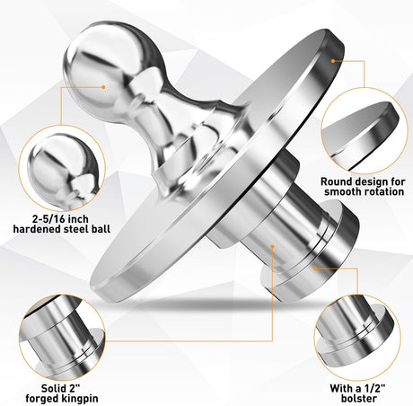Fifth Wheel to Gooseneck Ball Adapter, Kingpin to 2-5/16 Inch Gooseneck Ball Towing Receiver Adapter for Trailer Tractor w/ 30,000lbs Max Load, Silver