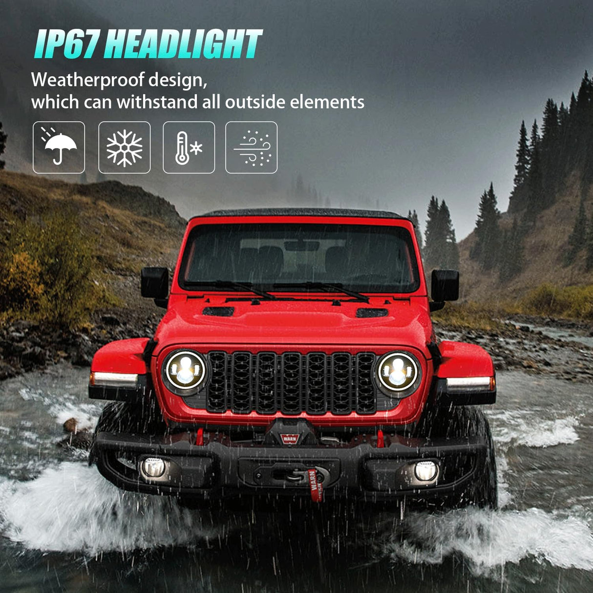 7 Inch Round LED Halo Headlights and 4 IN Fog Lights w/Turn Signal Amber White DRL High Low Beam Compatible with 2007 2008 2009 2010 2011 2012 2013 2014 2015 2016 2017 2018 Wrangler JK JKU