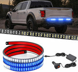 48 Inch 288 LED Tailgate Strobe Light Strip Blue White | 28 Light Modes Double Row Waterproof Warning Rear Window Lamp for Pickup, Trailers, Construction Vehicles, Car, SUV