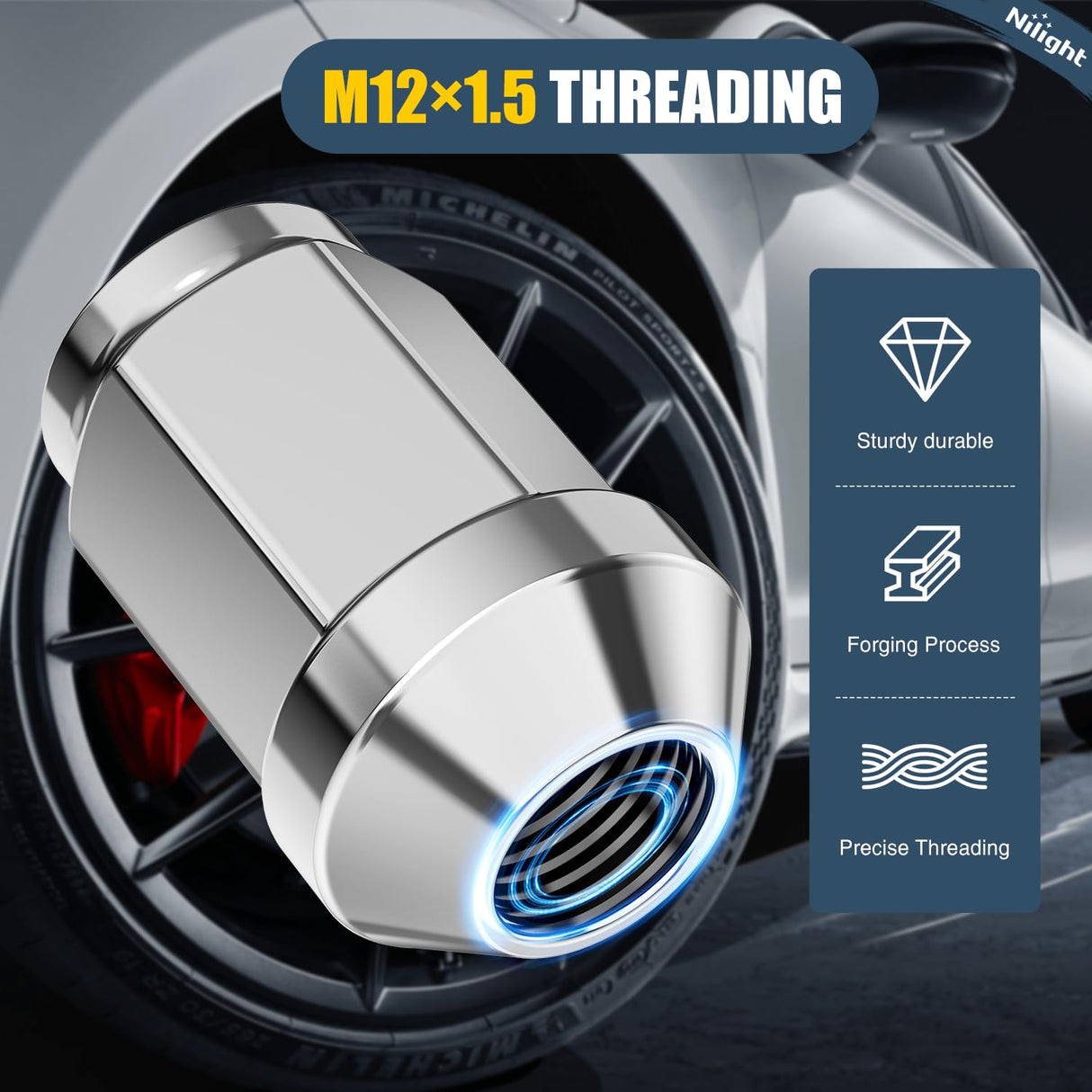20PCS M12X1.5 Lug Nuts Compatible with 2001-2023 Ford Escape | for 2000-2018 Focus 2006-2020 Fusion, Honda Aftermarket Wheels One-Piece Solid Chrome Steel Wheel Nuts Replace