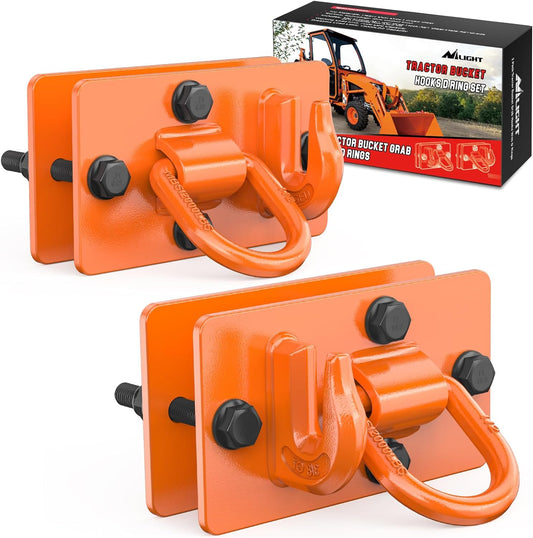Tractor Bucket Hooks with Tie Down Ring Orange (Pair) Nilight