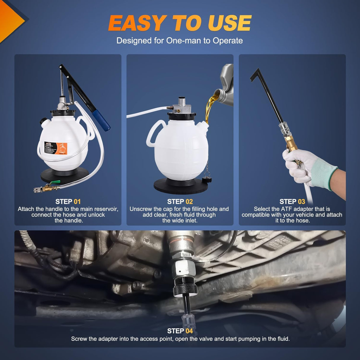 Transmission Fluid Pump Kit 7.5L Automotive Manual Oil Pump Extractor ATF Refill Dispenser Transfer Pump with 15 ATF Filler Adapters 2Gal Oil Filling Filler System Fluid Extractor Pump Tool Kit