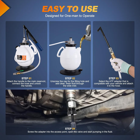 Transmission Fluid Pump Kit 7.5L Automotive Manual Oil Pump Extractor ATF Refill Dispenser Transfer Pump with 15 ATF Filler Adapters 2Gal Oil Filling Filler System Fluid Extractor Pump Tool Kit