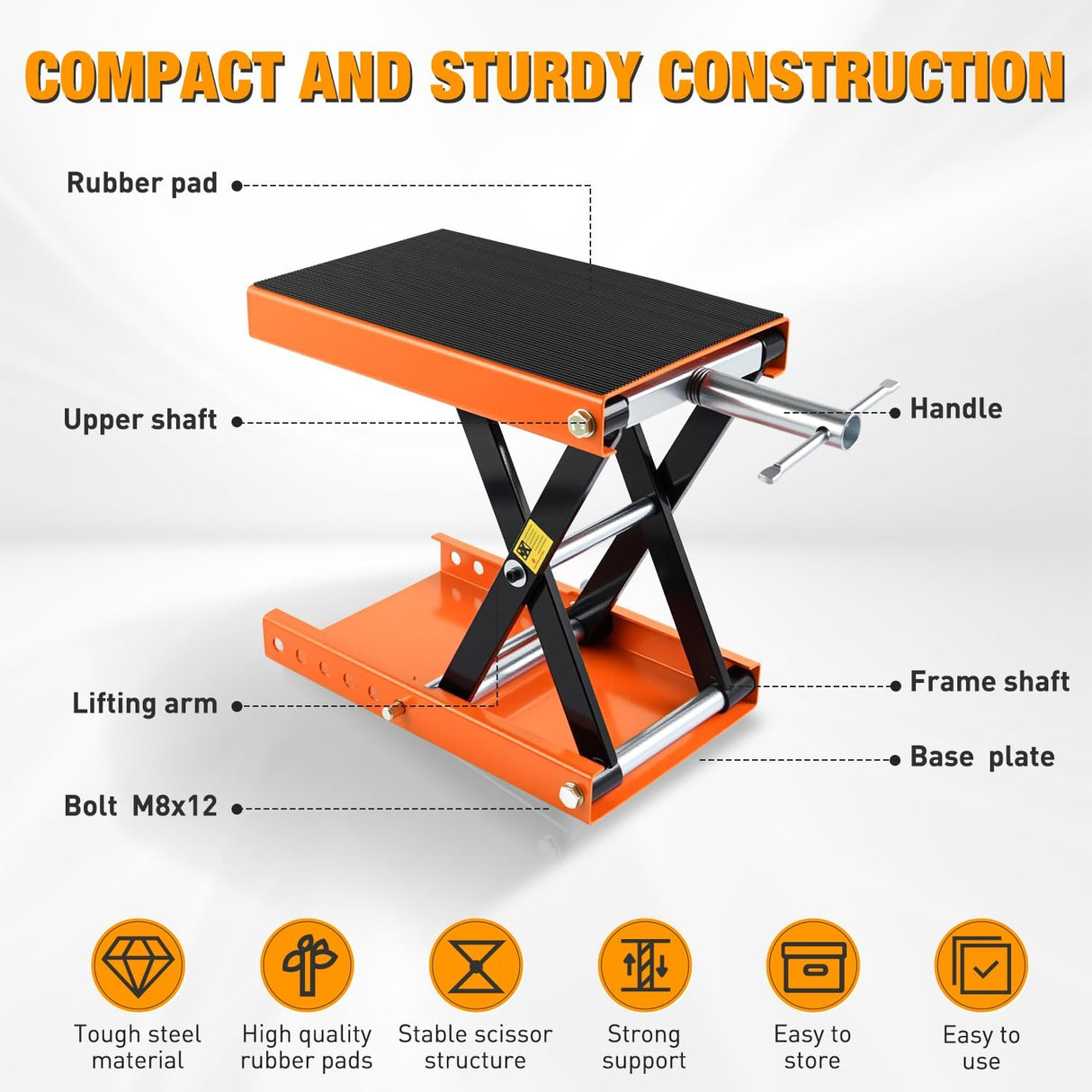 Motorcycle Lift Jack 1100 LBS Scissor Jacks Stand Lift with Wide Deck Safety Pin Handle 3.4 Inch-14.2 Inch Height Adjustable Hoist Stand Garage Repair Lifter for Motorcycles ATV Dirt Bike, Orange