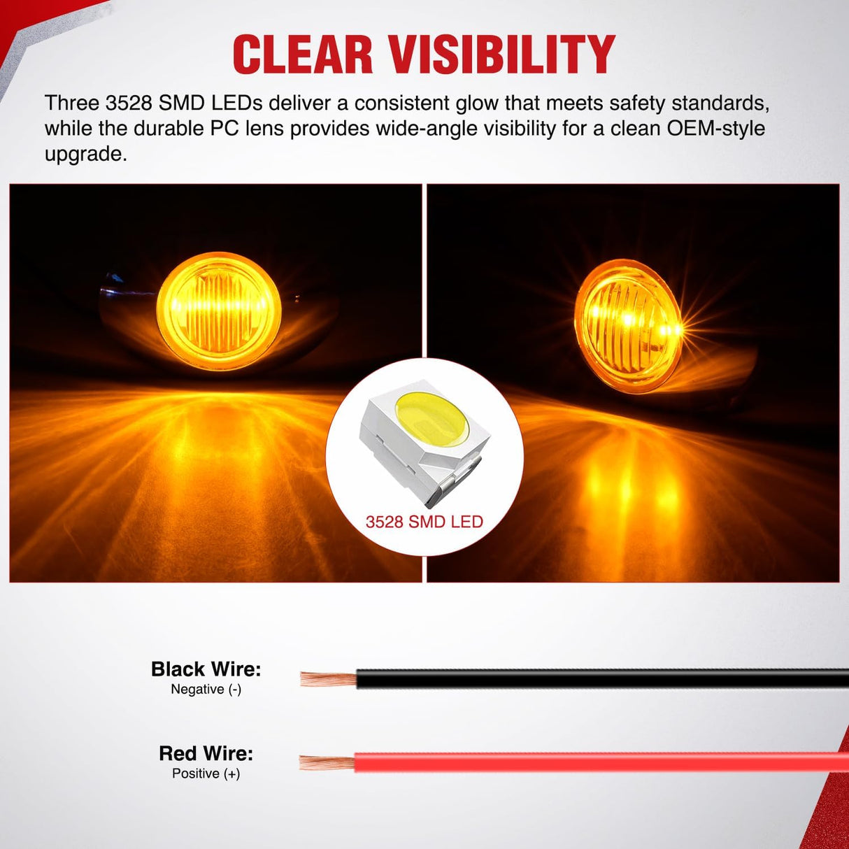 3 Inch Oval LED Trailer Marker Light, Chrome Bezel Amber Lens | 10 Pack IP67 Waterproof 12V Surface Mount Marker & Clearance Light, Fits Semi Trucks Trailers RVs Pickup Trucks Vans