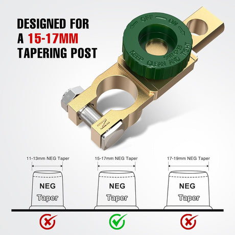 Top Post Battery Switch Heavy Duty 12DVC 125A Negative Kill Power Master Cut Off Isolator with Green Knob Quick Disconnect for Car Auto Truck Boat RV ATV
