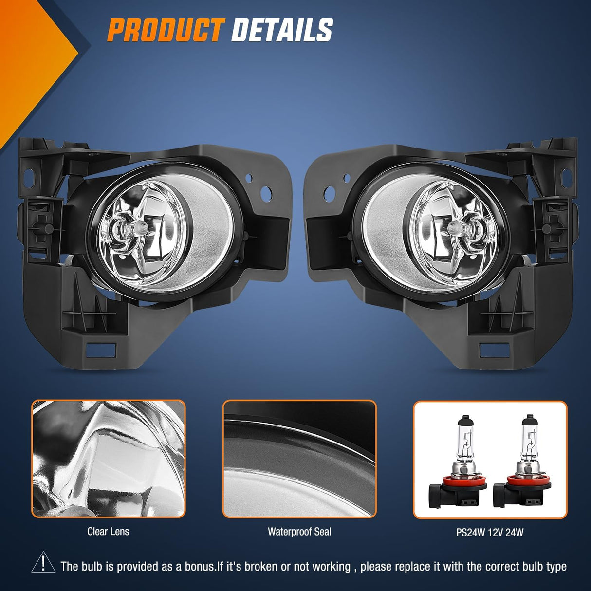 Fog Light Assembly Compatible with 2009 2010 2011 2012 2013 2014 Nissan Maxima Clear Lens Lamps Replacement H11 12V 55W Bulbs