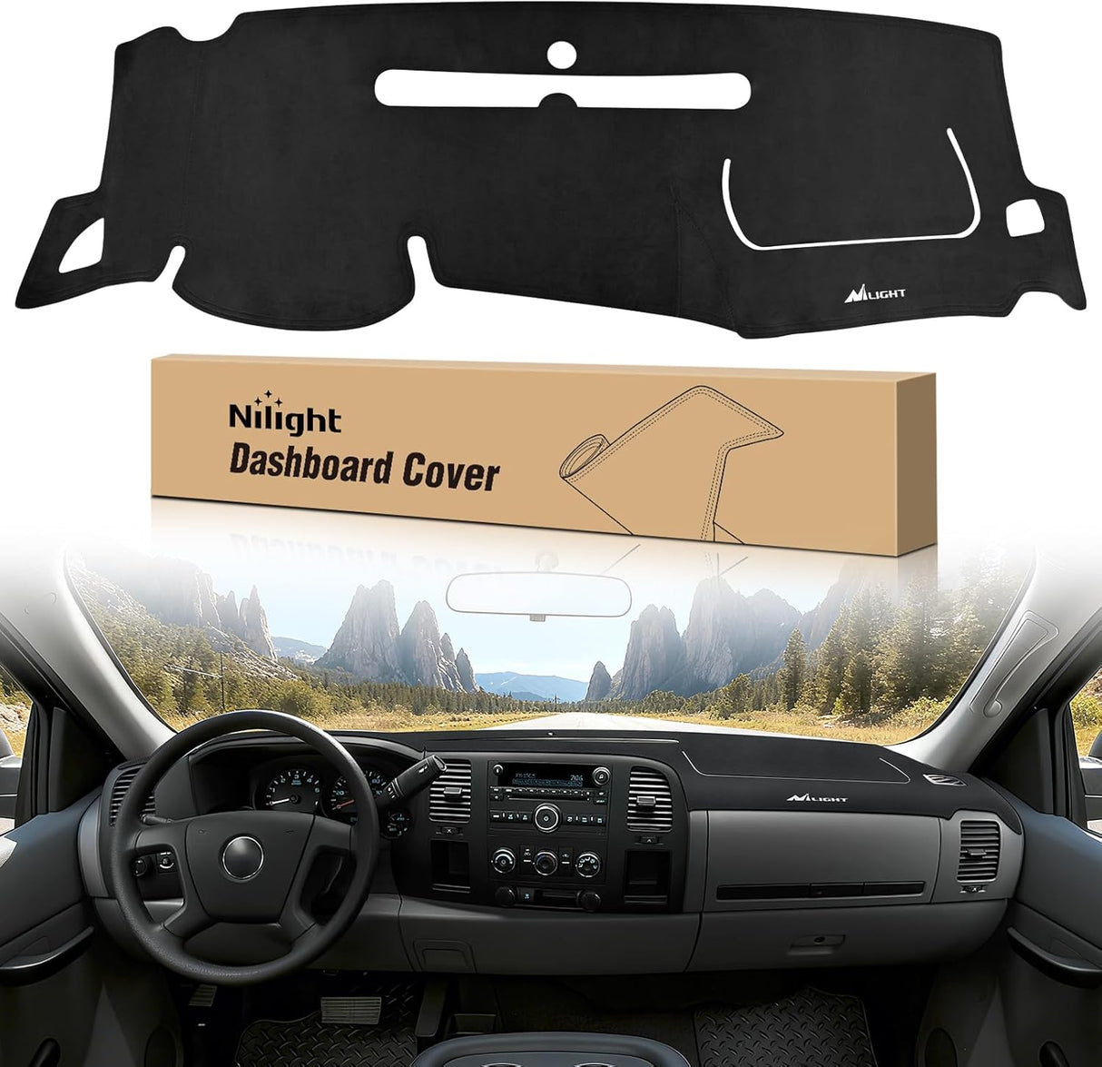 Dash Cover for 2007‑2013 Chevy Silverado / GMC Sierra 1500 2500 3500, Suede Dashboard Mat Sunshade Glare Dashboard Protector Truck Interior Accessories Black