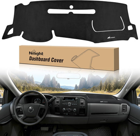 Dash Cover for 2007‑2013 Chevy Silverado / GMC Sierra 1500 2500 3500, Suede Dashboard Mat Sunshade Glare Dashboard Protector Truck Interior Accessories Black