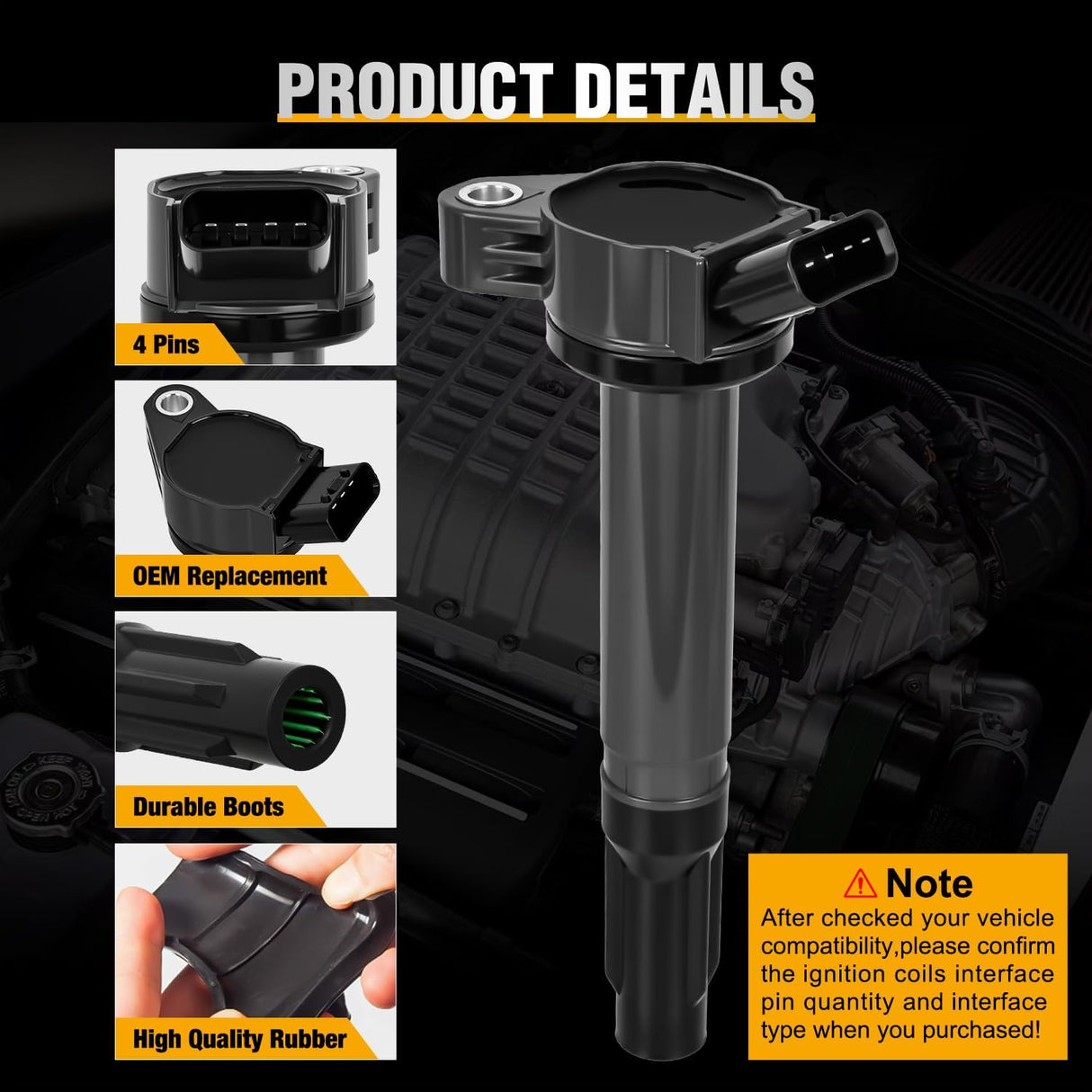 Ignition Coil Pack Fit for Toyota Sienna Avalon Camry Highlander Rav4 Venza Lexus RX350 IS350 ES350 RX450h 3.5L V6 2007 2008 09 2010-2015 OE# UF487 C1601 90919-A2007 Ignition Coils Set of 6