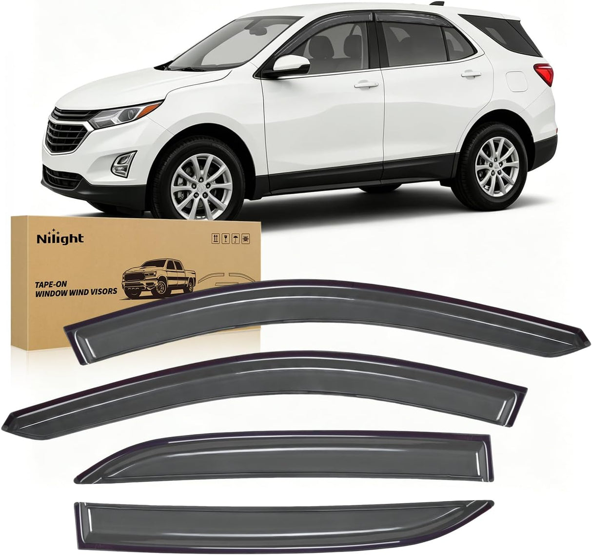 Outside-Mount Rain Guards for Chevy Equinox 2018-2024, 4PCS | Window Deflectors Window Visors for Fresh Air Circulation, Chevy Equinox 2018 2019 2020 2021 2022 2023 2024, Smoke Tinted