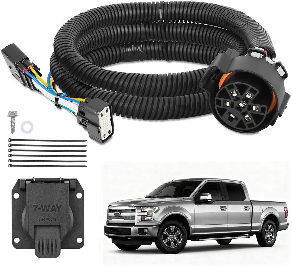 7 Pin Trailer Wiring Harness Kit 56413 Vehicle Standard 7 Way Connector Custom for 2015 2016 2017 2018 2019 2020 Ford F-150 Simple Fit Tow Hitch Harness