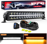 LED Light Bar with Amber DRL 19 Inch 150W Offroad Light Anti-Glare Flood Spot Combo LED Driving Light IP68 w/ 14 AWG DT Connector Wiring Harness for Pickup Truck SUV ATV UTV Boat 4x4