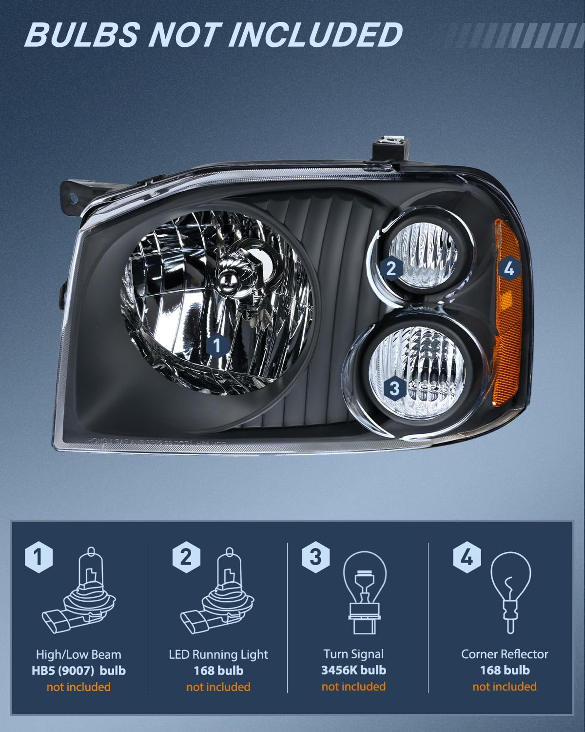 Headlight Assembly Compatible with 2001 2002 2003 2004 Nissan Frontier XE OE Style Replacement Halogen Headlights Black Housing Amber Reflector Clear Turn Light Headlamp Passenger and Driver