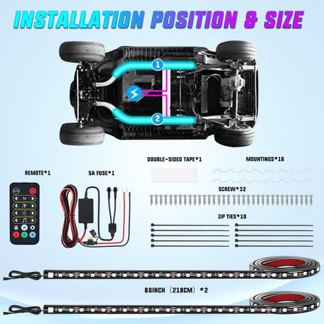 Led Light Strip 2Pcs Golf Cart Underglow Light Kit for EZGO Yamaha Club Car