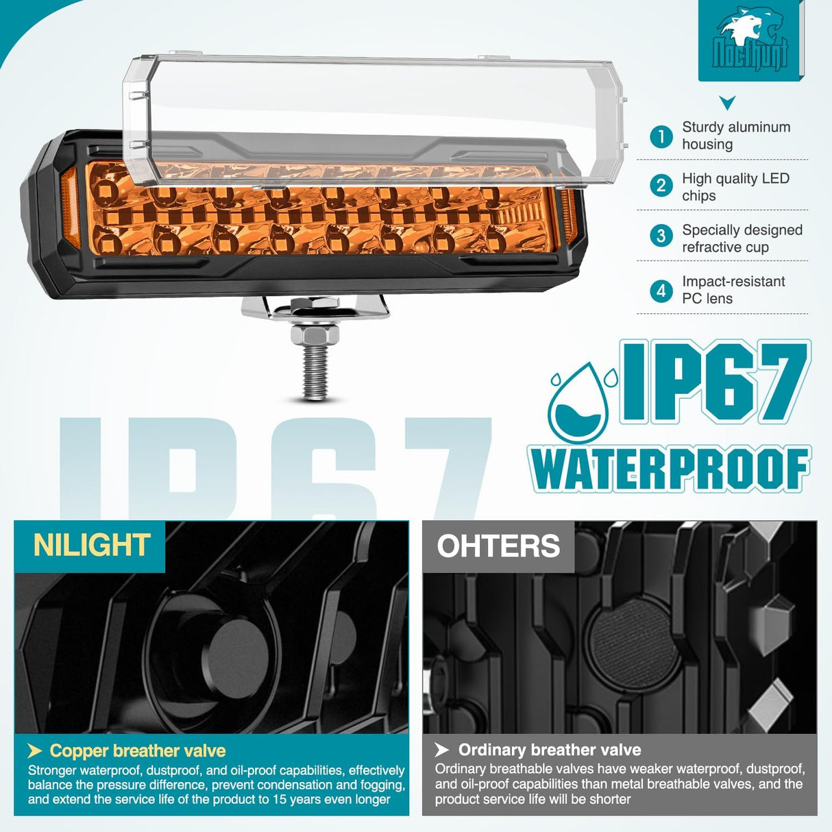 6 Inch LED Light Bar 2PCS 50W Amber Spot Flood Combo Lamps | Off Road Driving Work Fog Lights IP67 Waterproof for Truck Pickup SUV ATV UTV Boat Motorcycle 4x4 Car