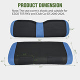Golf Cart Front Seat Cover 1PC Blue Black EZGO TXT RXV Club Car DS | Breathable Sandwich Mesh Sun Scratch Resistant Washable No Staple Fits 1994-2013 EZGO TXT RXV and 2000-2026 Club Car DS