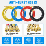 A/C Manifold Gauge Set Fits for R1234yf R134a R404A 4-Way Auto HVAC Diagnostic Gauges Refrigerant Recharge kit with Adjustable Couplers 5FT Hoses R1234yf Universal Can Tap