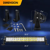 22 Inch 120W Spot Flood Combo Off Road Led Light Bar Work Light Driving Lamp with 16 AWG Wiring Harness Kit for Truck Jeep ATV SUV, White (Auto-701)