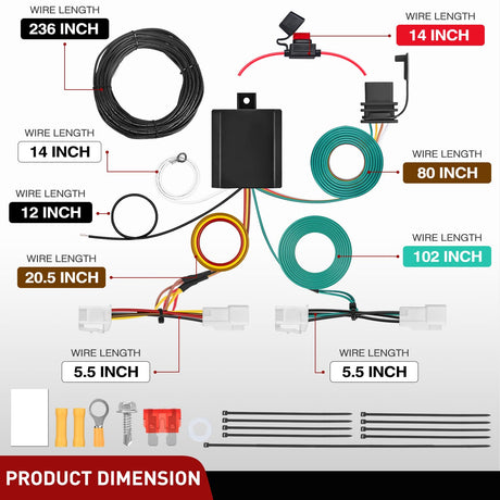 4 Pin Trailer Wiring Harness Kit 56434 Vehicle Standard 4 Way Connector Custom for 2019 2020 2021 2022 2023 2024 2025 Mitsubishi Outlander PHEV Toyota RAV4 RAV4 Prime Tow Hitch Accessories
