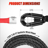 Synthetic Winch Rope, 3/8 Inch x 82 FT 25000 Ibs Winch Line Replacement for ATV UTV 4WD Off-Road Vehicle Jeep SUV Truck Winch Cable Accessory with Red Jacket Rope and Protective Sleeve, Black