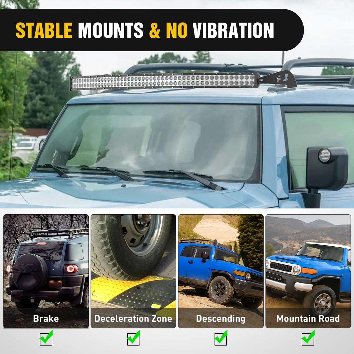 52 inch LED Light Bar Bracket Mounting Upper Windshield Roof Cab Brackets Compatible with Toyota FJ Cruiser with Roof Rack 2007 2008 2009 2010 2011 2012 2013 2014