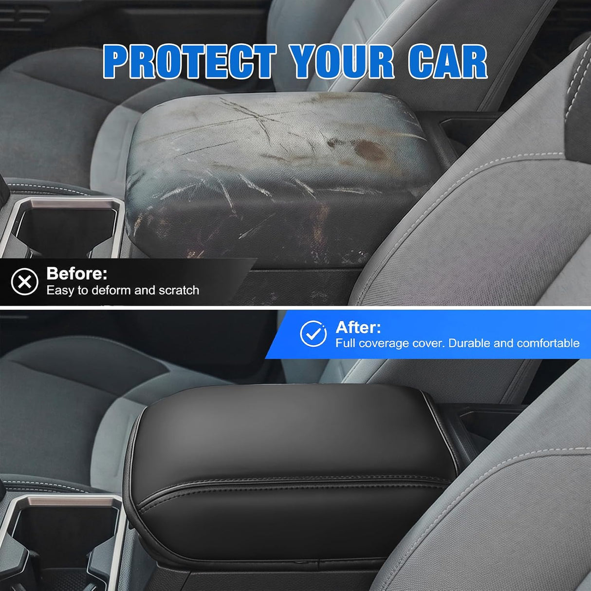 Center Console Cover Fit for Toyota Tacoma 2024 2025 2026 Armrest | Nappa Leather Armrest Cover for Toyota Accessories Waterproof Middle Console Cushion Anti-Scratch Car Arm Rest Box Pad, Black