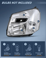 Headlight Assembly Compatible with 2005 2006 2007 2008 2009 Chevy Equinox SUV OE Style Replacement Headlights Chrome Housing Clear Reflector Headlamp Passenger and Driver Side
