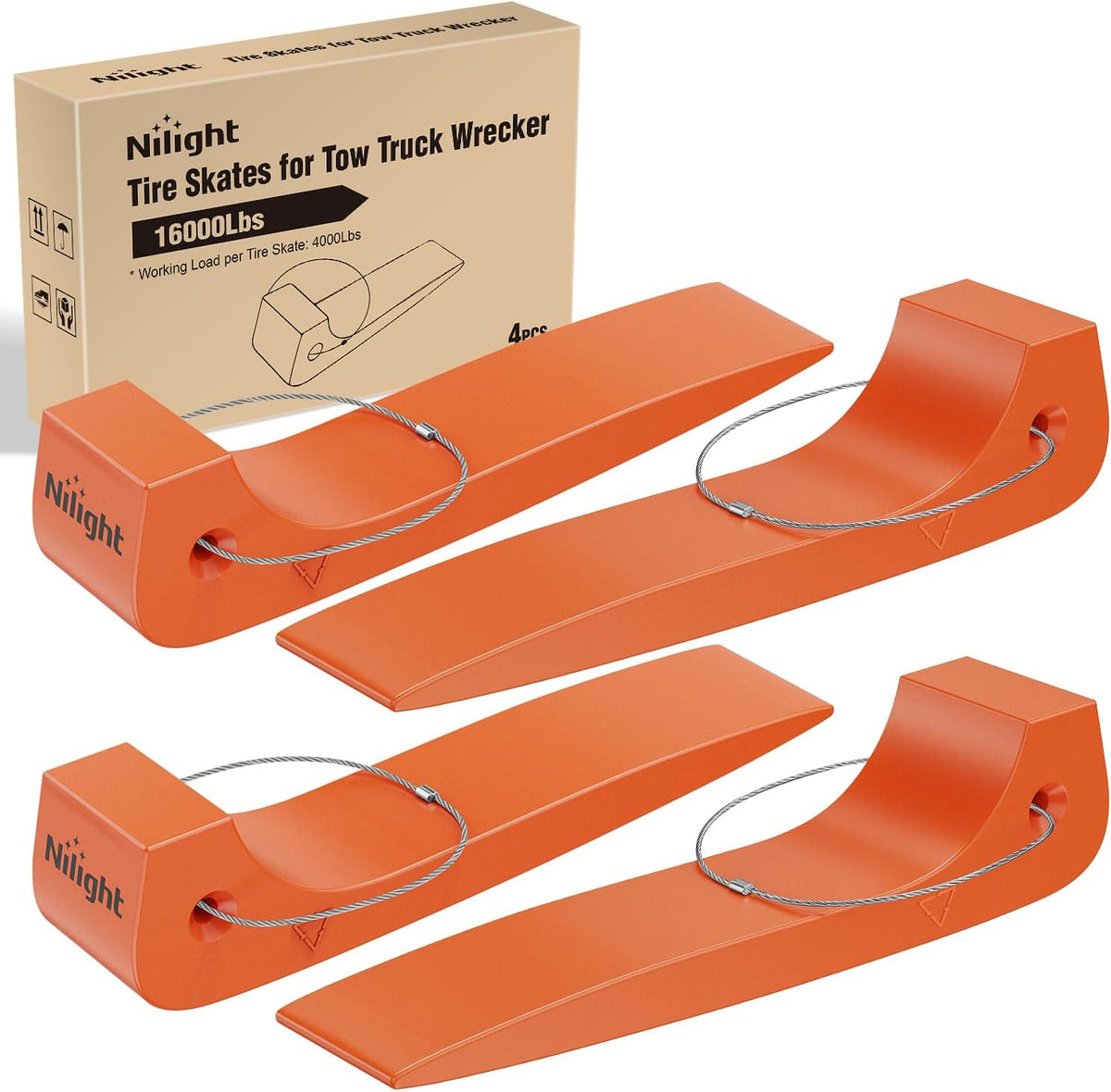 Tire Skates 4Pack – Rollback Tow Truck & Flatbed Carrier Accessories, Low Friction Skids for Locked Wheel Towing & Disabled Vehicle Recovery, 4000 lbs, Orange